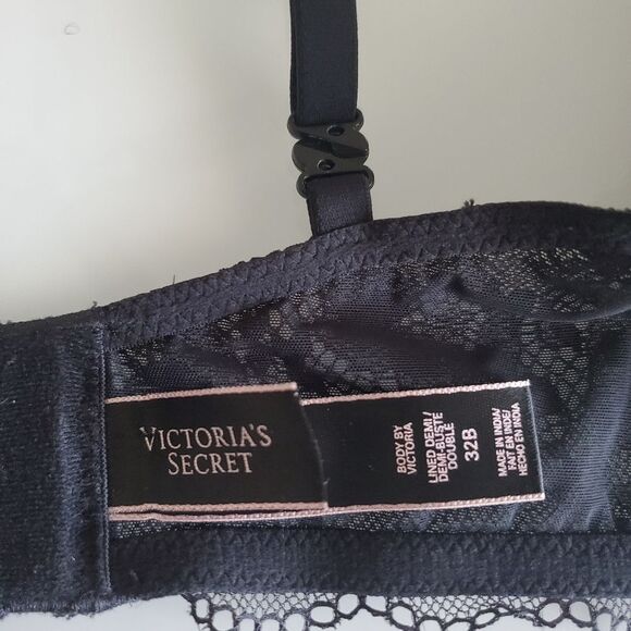 Victoria’s Secret Bra 32B Black Lace Lined Demi Padded Push-up Underwire - Picture 6 of 6